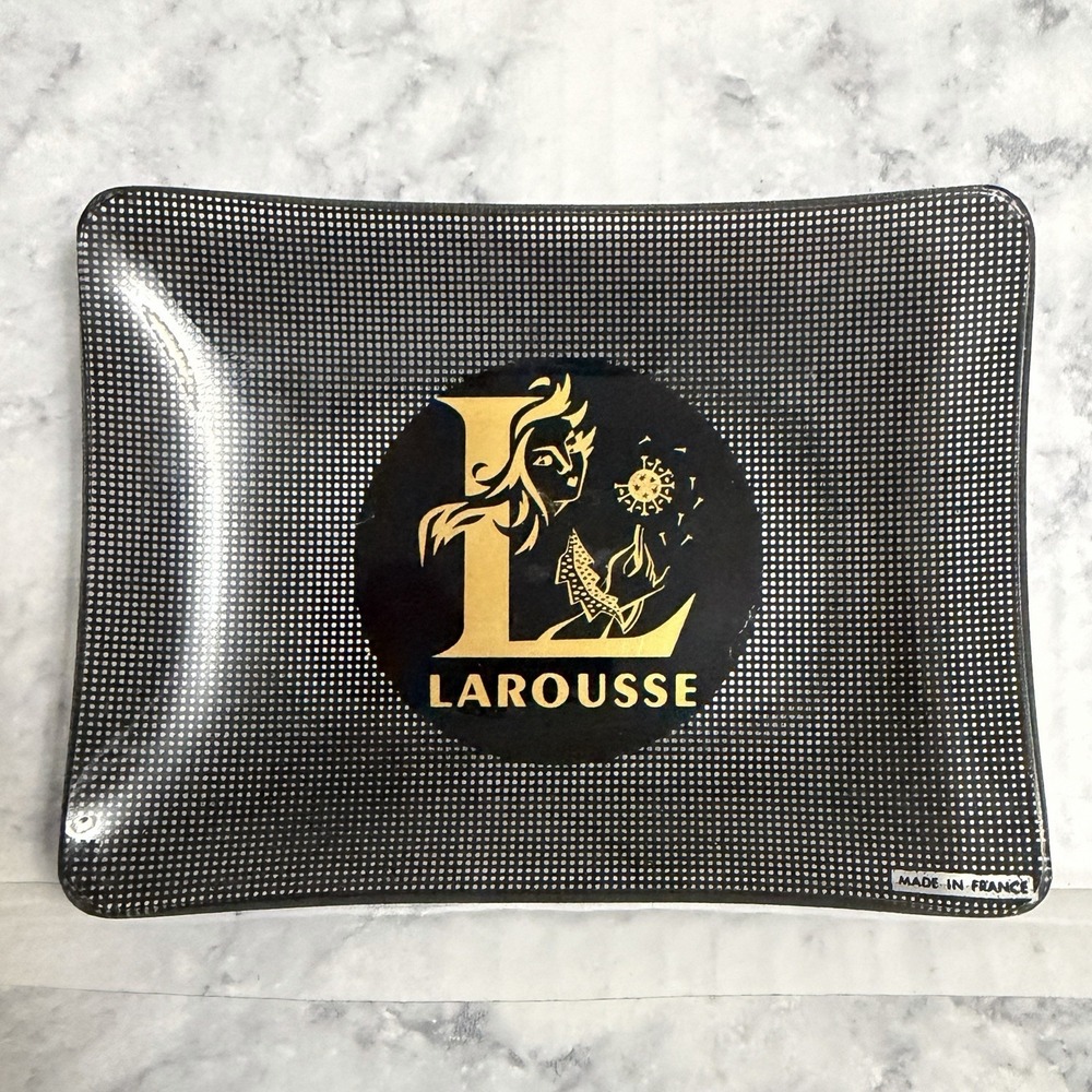 Vintage France French Larousse Trinket Dish Ashtray MCM Advertising Black Gold